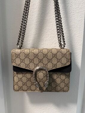 Gucci Dionysus Beige Monogram Shoulder Bag with Silver Chain